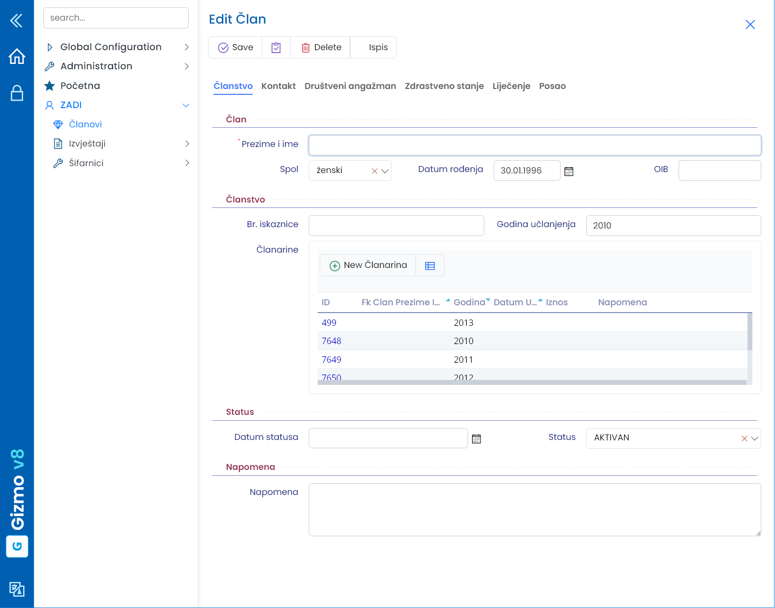 Slika ekrana web aplikacije DOKUMENTARIJ